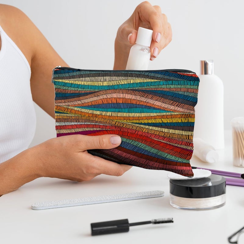 RYYCDOI 70s Retro Colorful Wavy Makeup Organizer, Vintage Aesthetic Women's Makeup Bag - Image 4